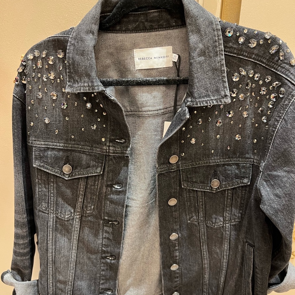 Rebecca Minkoff Black Jean Jacket with Sparkling Embellishments